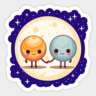 Sun and Moon Holding Hands Sticker